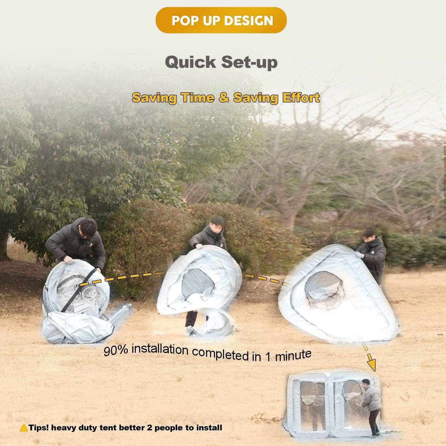 Porayhut Pop up Bubble Tent Screen House10’X10’Large Camping Sun Shelter,Weather and Cold Proof Pod with Detachable Sunshade Cloth,Waterproof Floor,2 Zipper Doors and 4 Mesh Breathable Windows