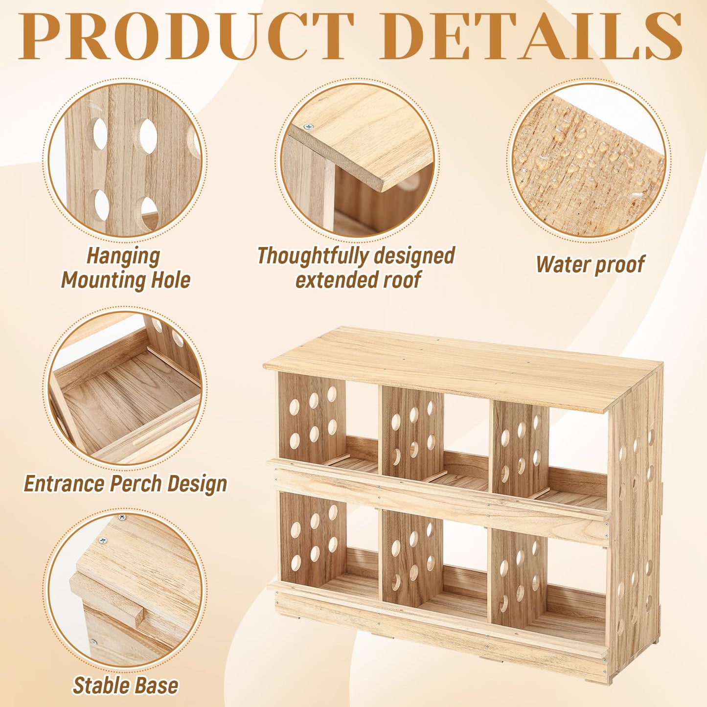 Briwooody Wooden Chicken Nesting Boxes 6 Compartments Chicken Nesting Boxes for Chickens, Chicken Coop for Egg Collection Egg Laying for Hens, Chickens