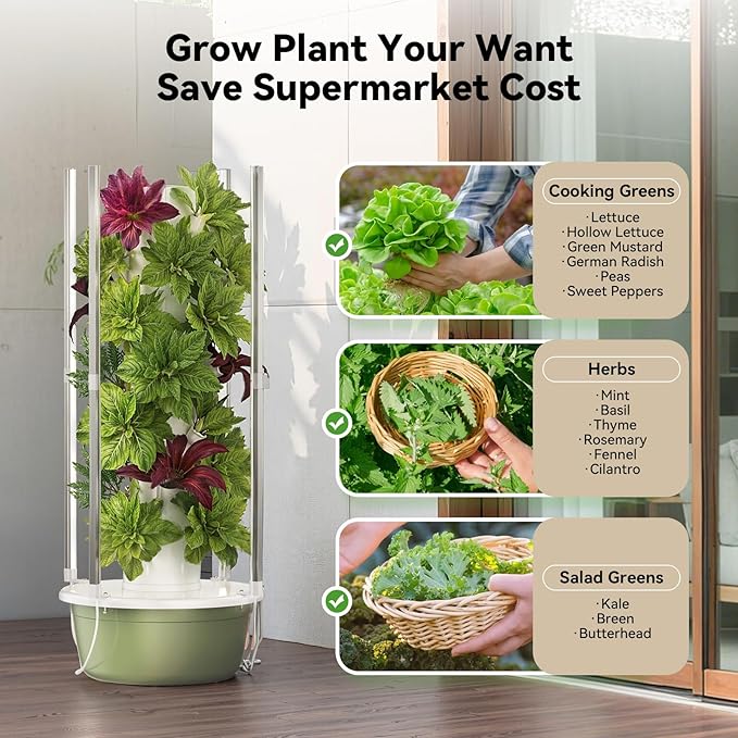 BAOSHISHAN Hydroponics Tower, 7-Layer 28pod Vertical Hydroponic Growing System with Foldable LED Light, Space-Saving for Vegetable Herbs & Auto Water Circulation