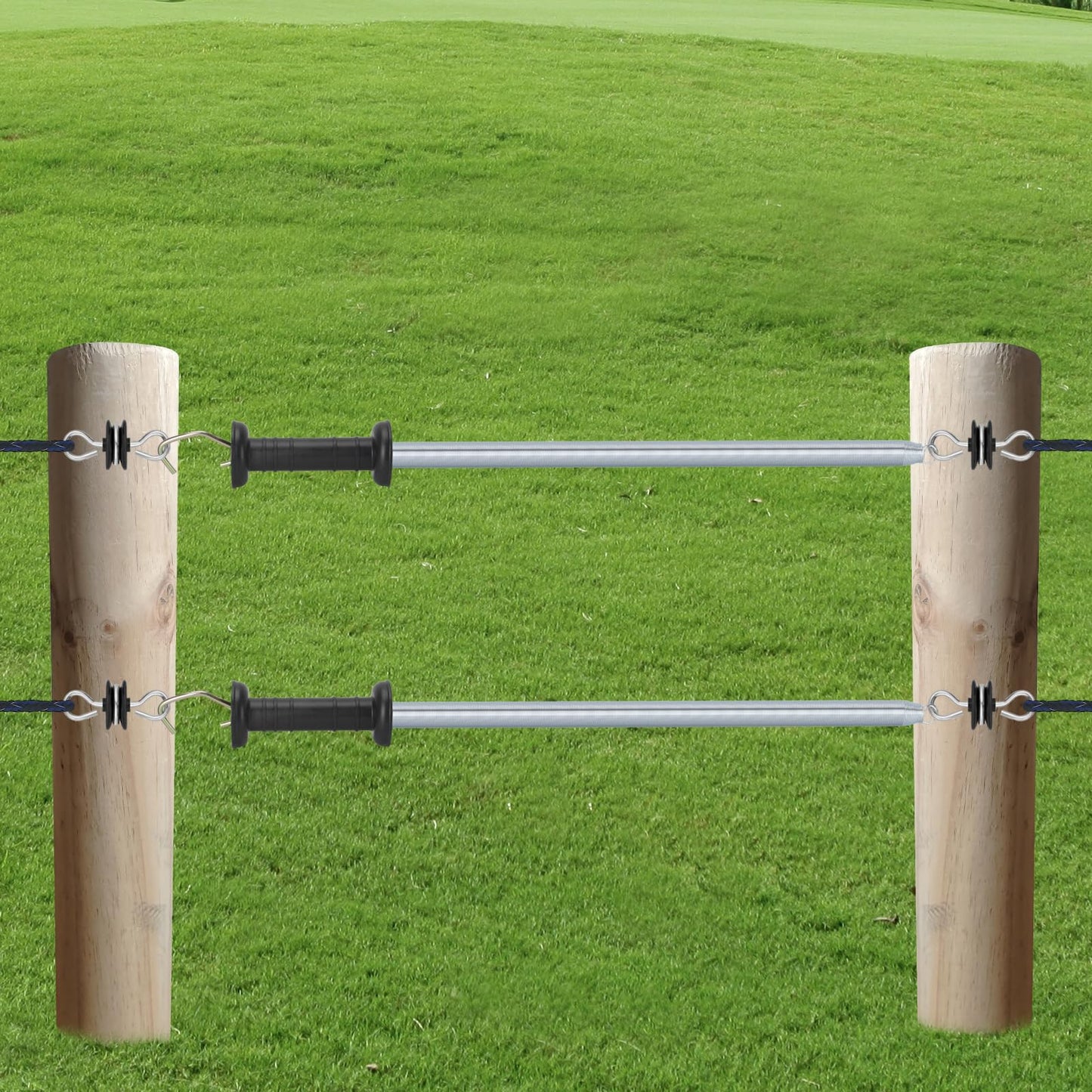 CYM-INSIST 16.4 ft 2-Set Electric Fence Gate Kit - Spring Loaded Handles with Tension Spring, 2-Way Anchors & Screw-in Insulators for Livestock Farm Ranch Fencing