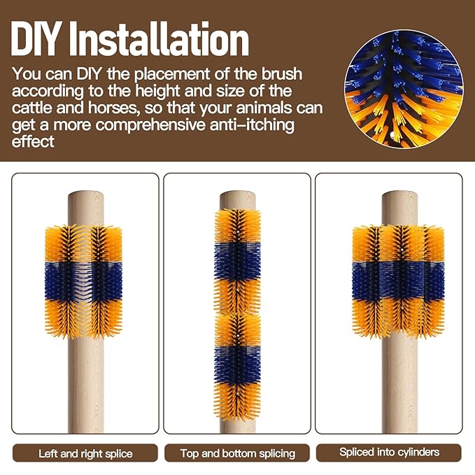 Livestock Scratching Brush, Horse Grooming Kit for Horses, Cattle, Sheep, Goats - Adjustable Grooming Massage Tool with Easy Install Kit