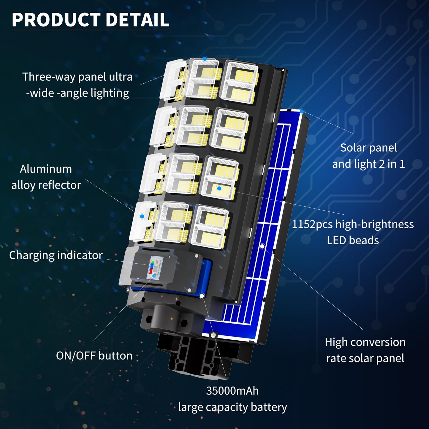 Jadisi 3-Pack 8000W Solar Street Light-240000LM IP67 Waterproof, Dusk to Dawn, Solar Street Lights Outdoor, with Motion Sensor Remote Control,Wide Angle Lamp for Parking lot Lights