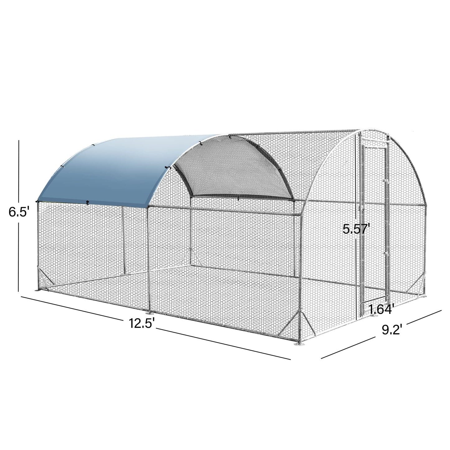 Ajikgn 9.2'W x 12.5'L x 6.5'H Metal Chicken coop Upgrade Three Support Steel Wire impregnated Plastic net cage, Oxford Cloth Silver Plated Waterproof UV Protection