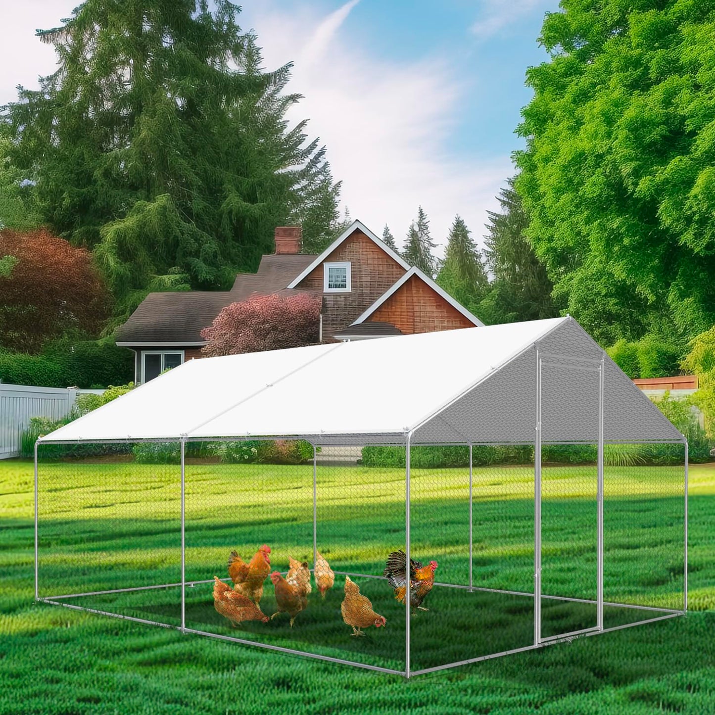 Chicken Coop Cover Waterproof, 11.5 * 6.5 FT Chicken Run Tarp with Ball Bungees Cords, UV Shade Cloth for Yard Large Chicken Coop, Walk-in Chicken Run Pen, Duck Coop Tarp Replacement (2 Pack,White)