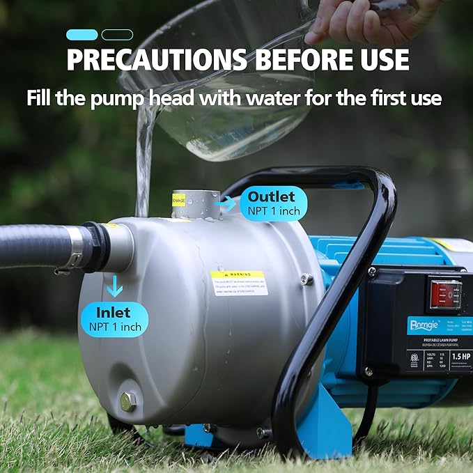 1.5HP Shallow Jet Well Pump,Portable Water Transfer Garden Pump1200GPH Draining Irrigation Lawn Fountain Booster Pump for Water Removal