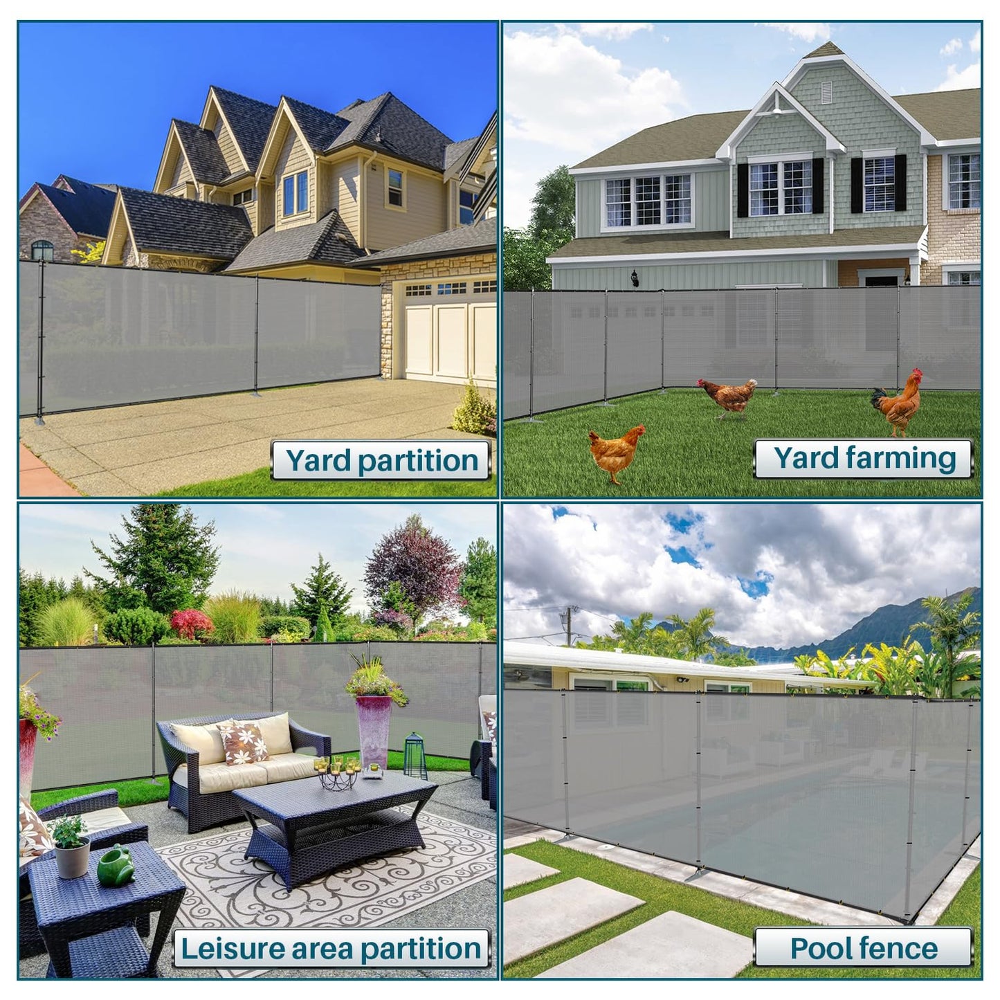 Coarbor Iron Poles Privacy Fence 6'H x 24'W Metal Fence Covering Privacy Fence Screen with Zipties and Base Anchor for Outside Garden Backyard Dog Kennel Chicken Pool, Light Gray