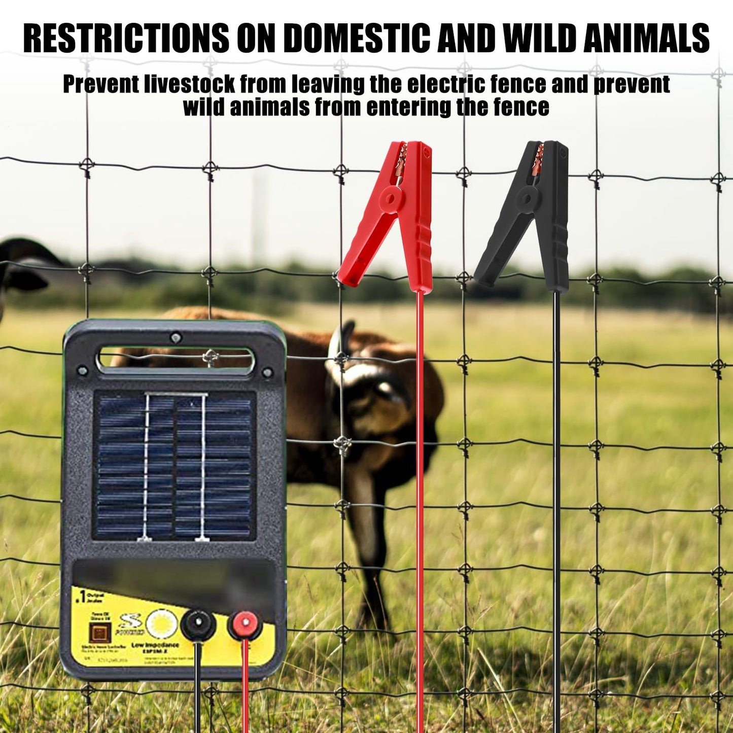 Yenblow Electric Fence Wire Alligator Clips, Electric Fence Kit Connect Energizer, and Electric Fence Charger Solar Powered Electric Fence for Energizer to Fence Wire & Ground System, 2Pcs