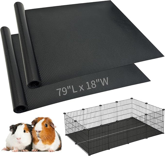 Hamiledyi 2 Packs Guinea Pig Cage Liner Reusable Guinea Pig Bedding Easily Cut to Suit Cage Washable & Anti Slip Guinea Pig Pee Pads for Small Animal Hamster Rat Rabbit Chinchillas-18 x 79", Black