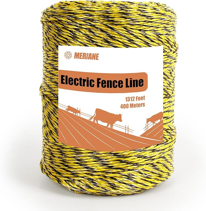 Electric Fence Wire 1/8'' 1312 Feet/400 Meters, UV Wear Rust Resistant, Portable Polyrope Electric Fence Polywire for Livestock, Upgraded 6 Stainless Steel Strands Conductors