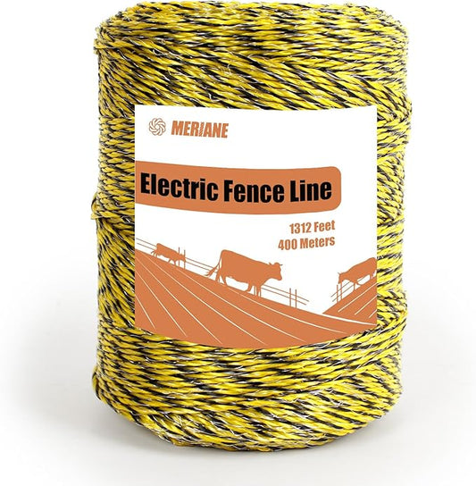 Electric Fence Wire 1/8'' 1312 Feet/400 Meters, UV Wear Rust Resistant, Portable Polyrope Electric Fence Polywire for Livestock, Upgraded 6 Stainless Steel Strands Conductors