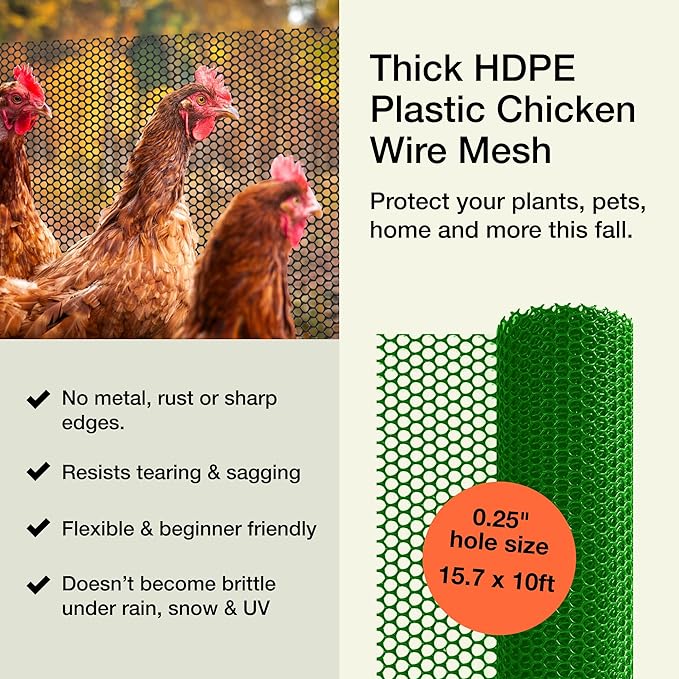 MaPorch Plastic Wire Mesh Fence - Green, 15.7" x 10 ft - Plastic Chicken Wire Fencing for Dogs, Rabbits & Poultry - Chicken Netting - Snake Barrier - Balcony Netting for Pets - Balcony Cat Barrier