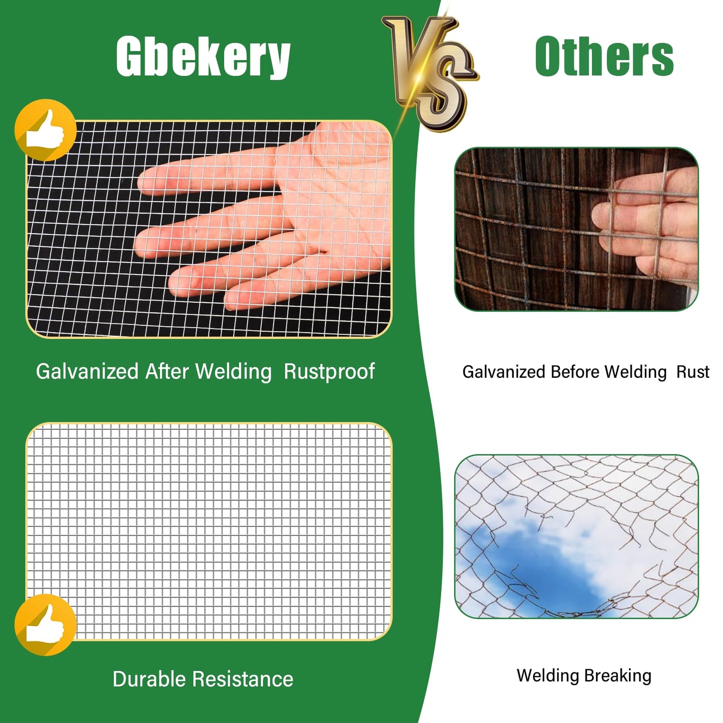 Gbekery Hardware Cloth 1/4 inch 48in x 100ft 23 Gauge, Chicken Wire Hot-dip Galvanized After Welding Fence Roll Garden Plant Welded Metal Wire Fencing Roll, Rabbit Cages Snake Fence