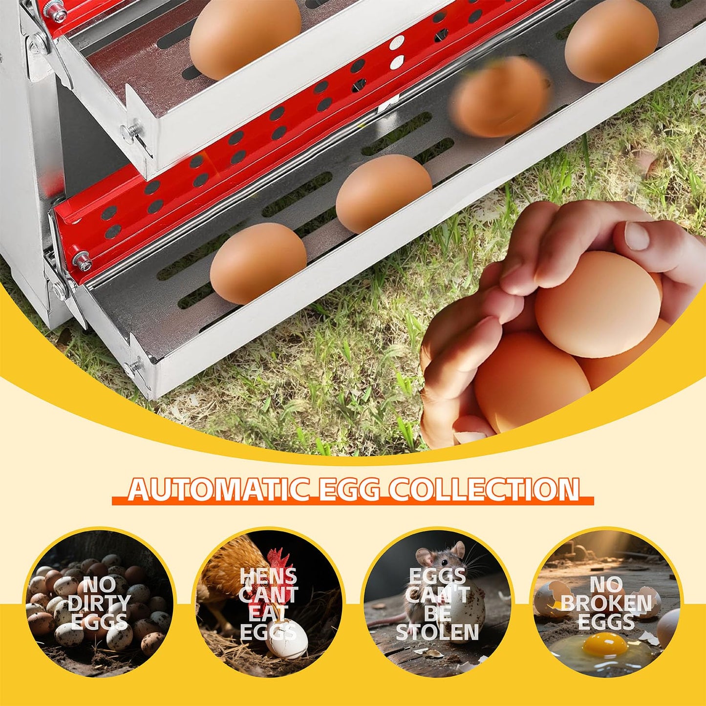 Chicken Nesting Boxes,4 Compartments Metal Chicken Laying Box with Roll Out Egg Collection with Large Vented Holes for Chickens, Hens, Ducks, Large Egg Laying Boxes (4 Compartments)