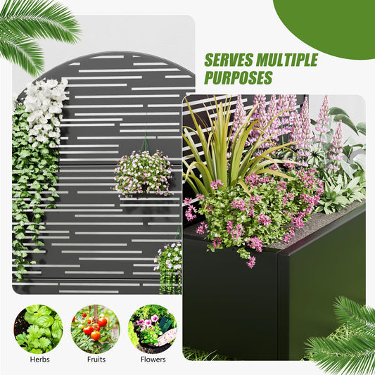 Casaphoria 72"x35" Metal Raised Garden Bed with Trellis(2 Pack), Outdoor Planter Box with Wheels & Drainage Holes for Climbing Plants, Flowers, Elevated Garden Kit, Black-Shine-Arched