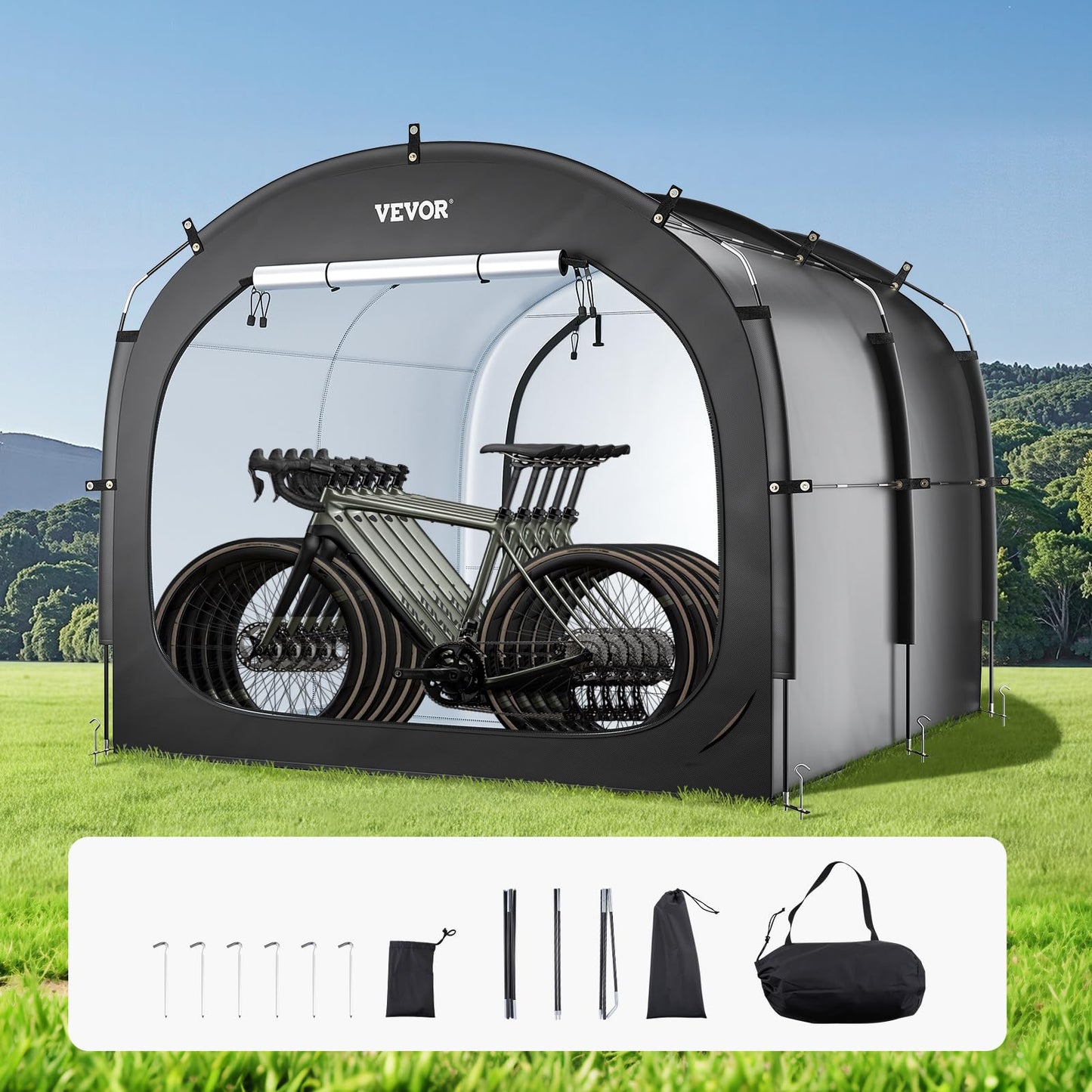 VEVOR Bike Storage Tent, 5 Bikes, Outdoor Spacious Bike Storage Tent with Ventilated Window, Waterproof Easy-to-Install Bike Tent with High Strength Fiberglass & Dual Zippers, Fit for Bicycle