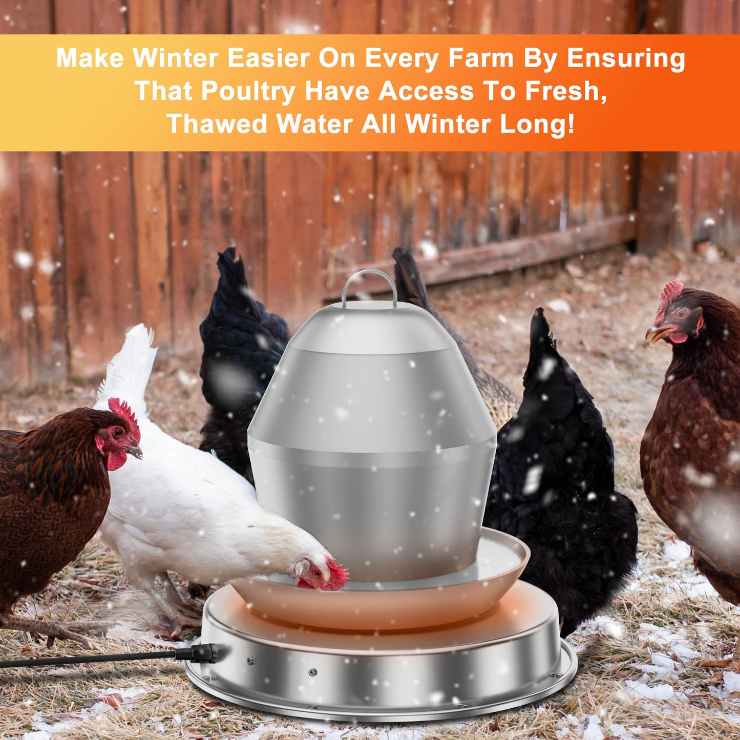 ZenxyHoC 11in Chicken Water Heater for Drinker, 110W Poultry Waterer Heated Base for Metal Drinking Fountains