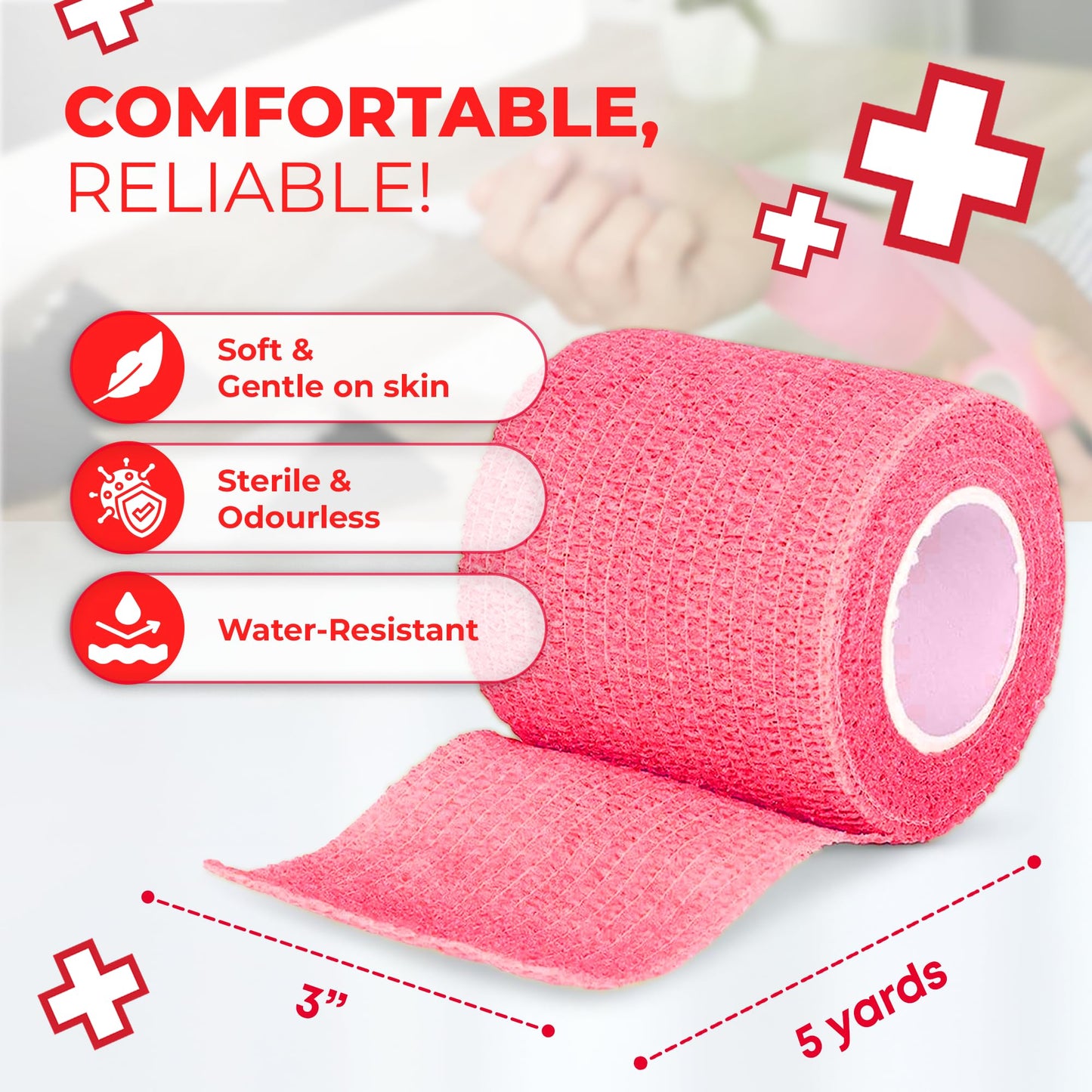 Ever Ready First Aid Self Adherent Cohesive Bandages 3" x 5 Yards - 6 Count, Rainbow Colors