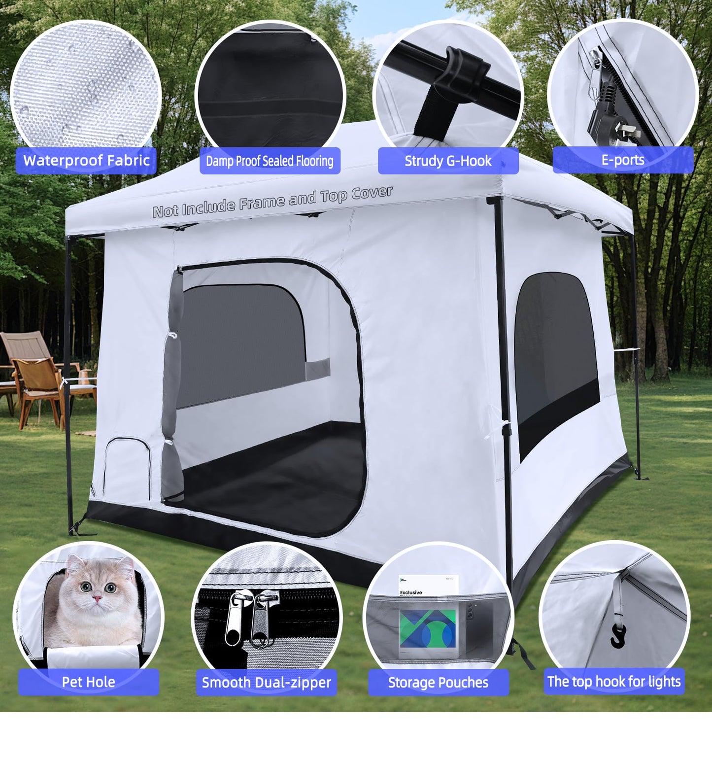 Joramoy Camping Cube for 10×10 Pop Up Canopy, Converts Straight Leg Canopy into Camping Inner Tent, Portable Vented Cube Tent with Full Floor(Frame/Top NOT Included)