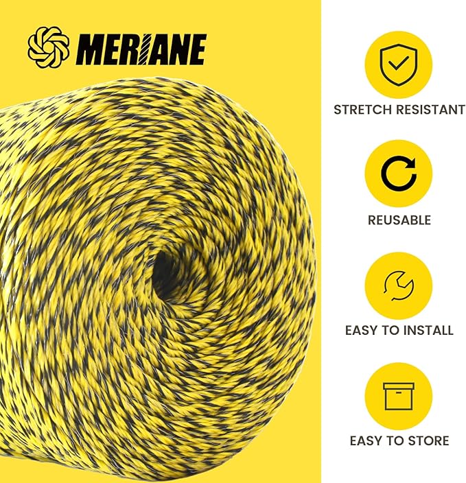Electric Fence Wire 1/8" 5000 Feet/1524 Meters, Upgraded 6 Stainless Steel Strands Conductors, UV Wear Rust Resistant, Portable Polyrope Electric Fence Polywire for Livestock
