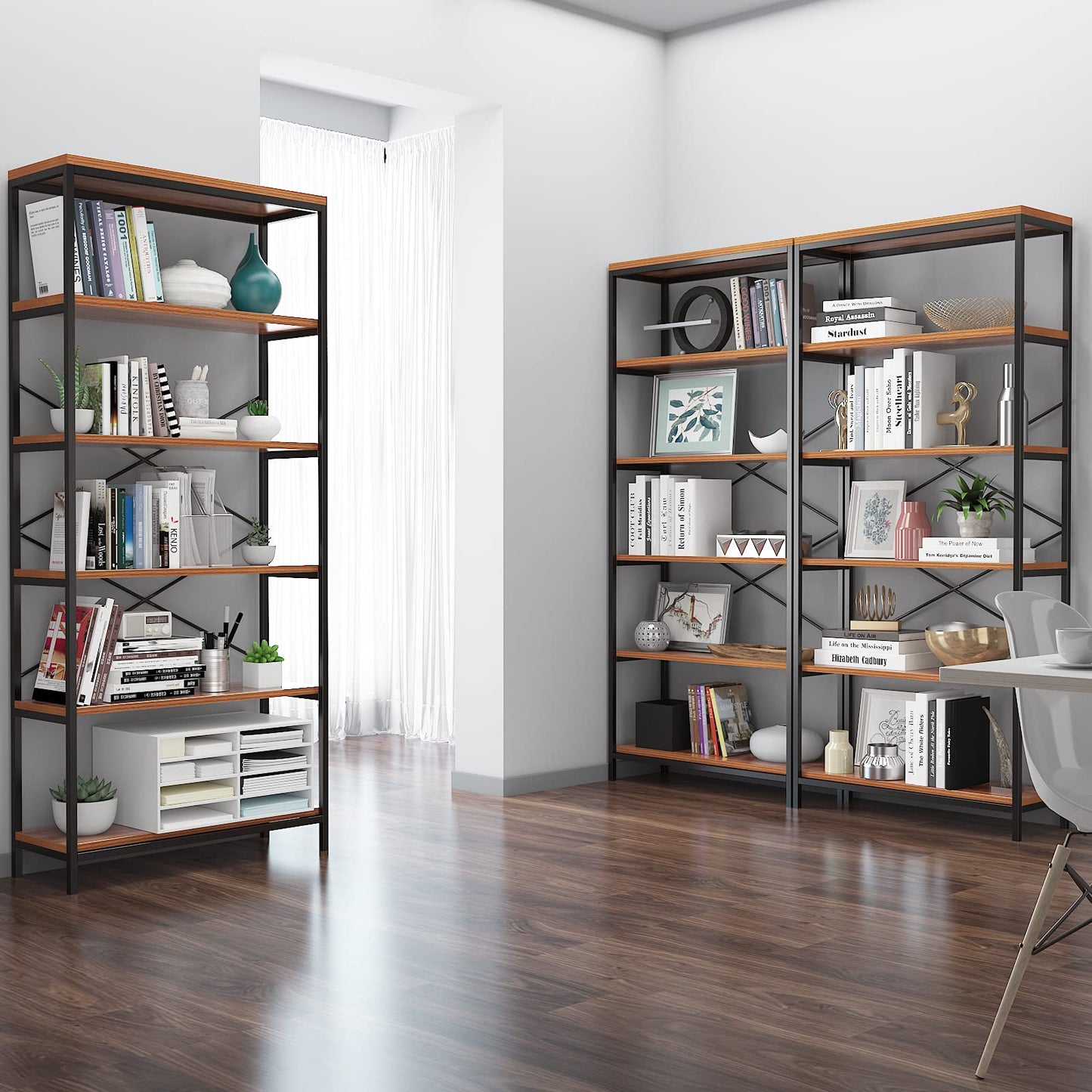 Himimi 6 Tier Industrial Bookshelf, Vintage Standing Storage Shelf, Display Shelving Units, Tall Bookcase, Industrial Metal Book Shelves for Living Room Bedroom and Home Office