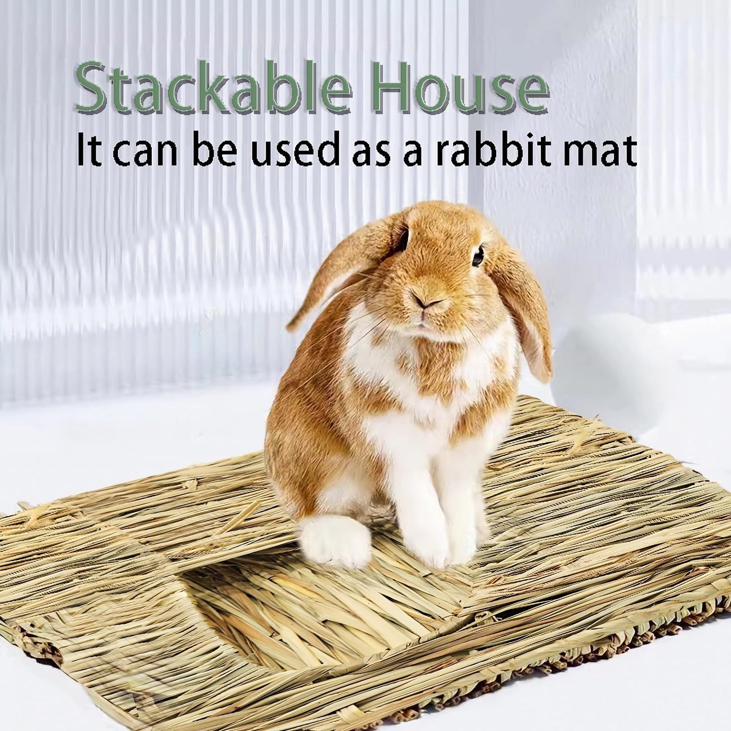WUWEOT 2 Pack Large Grass Bunny House, Foldable Rabbit Hut, Play Hideaway Bed Hay Mat Chew Toy for Rabbit, Guinea Pigs, Gerbils, Hamster and Small Animals, 11"x8"x8"