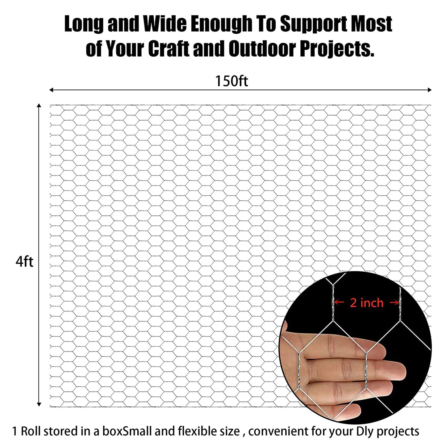 elfinrm Chicken Wire Fencing, 4ft x 150ft Hexagonal Galvanized Chicken Wire Mesh Fence 2 Inch Mesh Fence Poultry Netting Animal Barrier for Craft Projects Gardening Chicken Coop Rabbit Pet