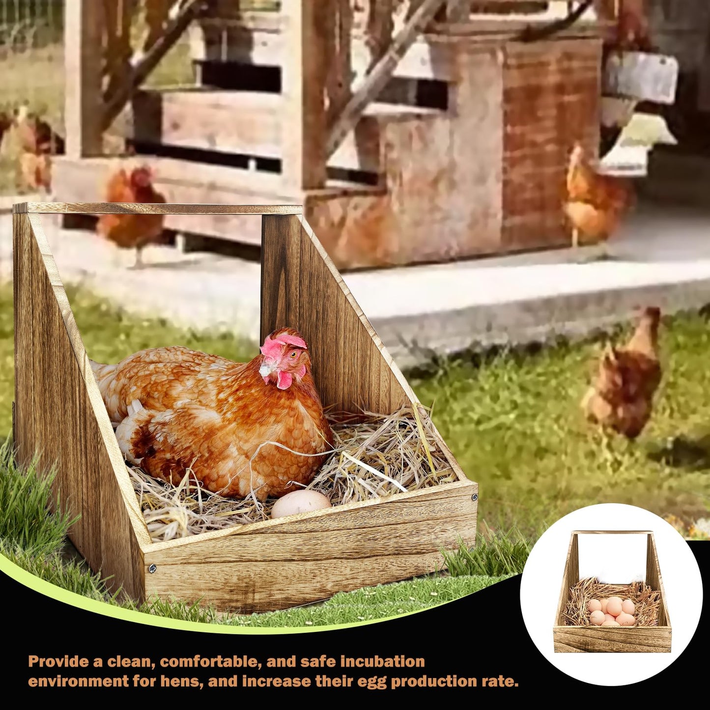 Wooden Single Compartment Chicken Nesting Box for Outdoor Coop - Comfortable Laying Box for Hens, Ducks and Poultry with Easy-Clean Design and Ventilated Egg Laying Space for Backyard Chickens