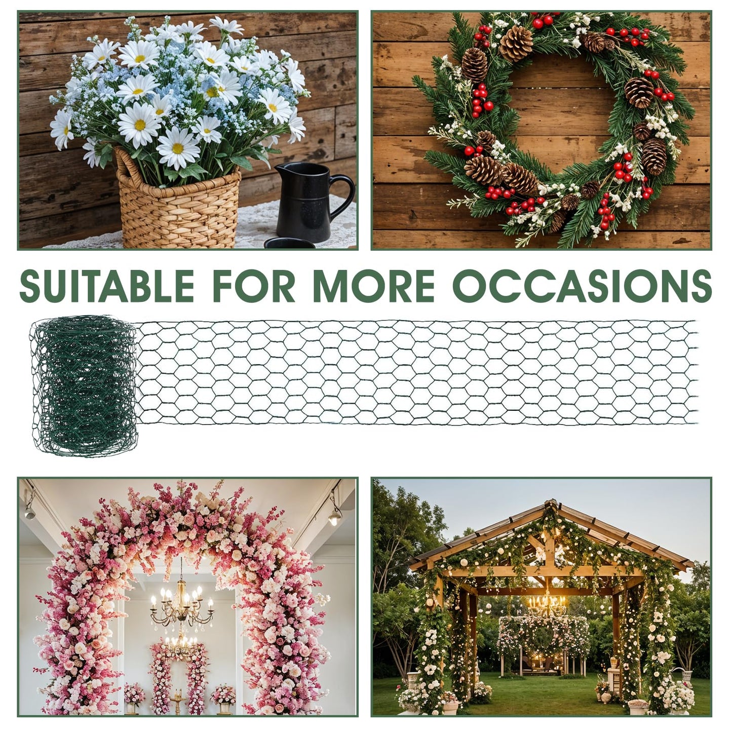 Chicken Wire for Floral Arrangements 3.94x118 Inch Green Chicken Wire Mesh Netting Hexagonal Iron Wires Fence for Crafts Galvanized Poultry Garden