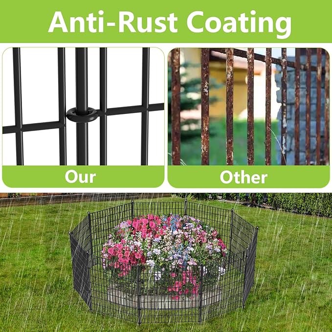 10 Panels No Dig Garden Fence, 40 in(H) X 24.2 ft(L) Metal Fence Panels, Thickened Rustproof Garden Fencing, Animal Barrier Fence for for Dogs, Rabbits, Landscape, Patio