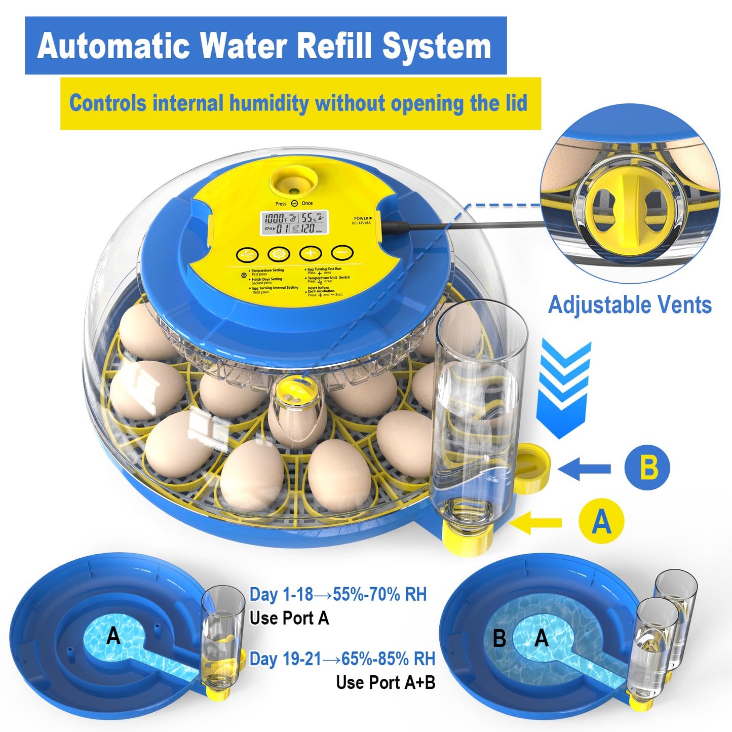 Incubators for Hatching Eggs-18 Egg Incubator with Automatic Egg Turning and Humidity Control, Incubadora de Huevos de Gallina for Chicken, Ducks, Goose, Pigeon, Quail, Smart Incubator with Egg Candle