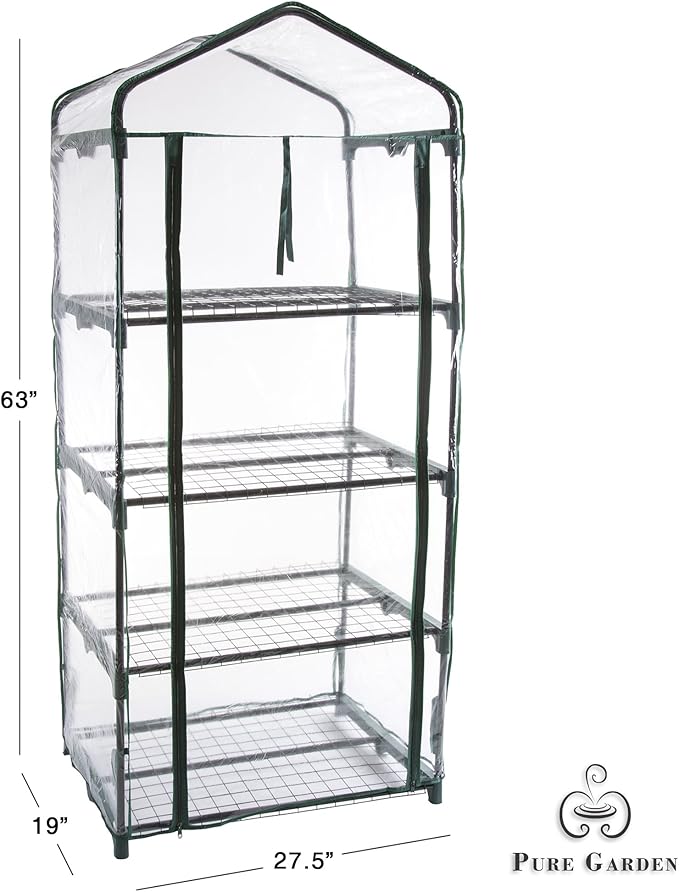 4 Tier Mini Greenhouse - Portable Greenhouse with Rust-Resistant Frame and PVC Cover for Indoor/Outdoor - 27.5x19x63-Inch Green House by Pure Garden