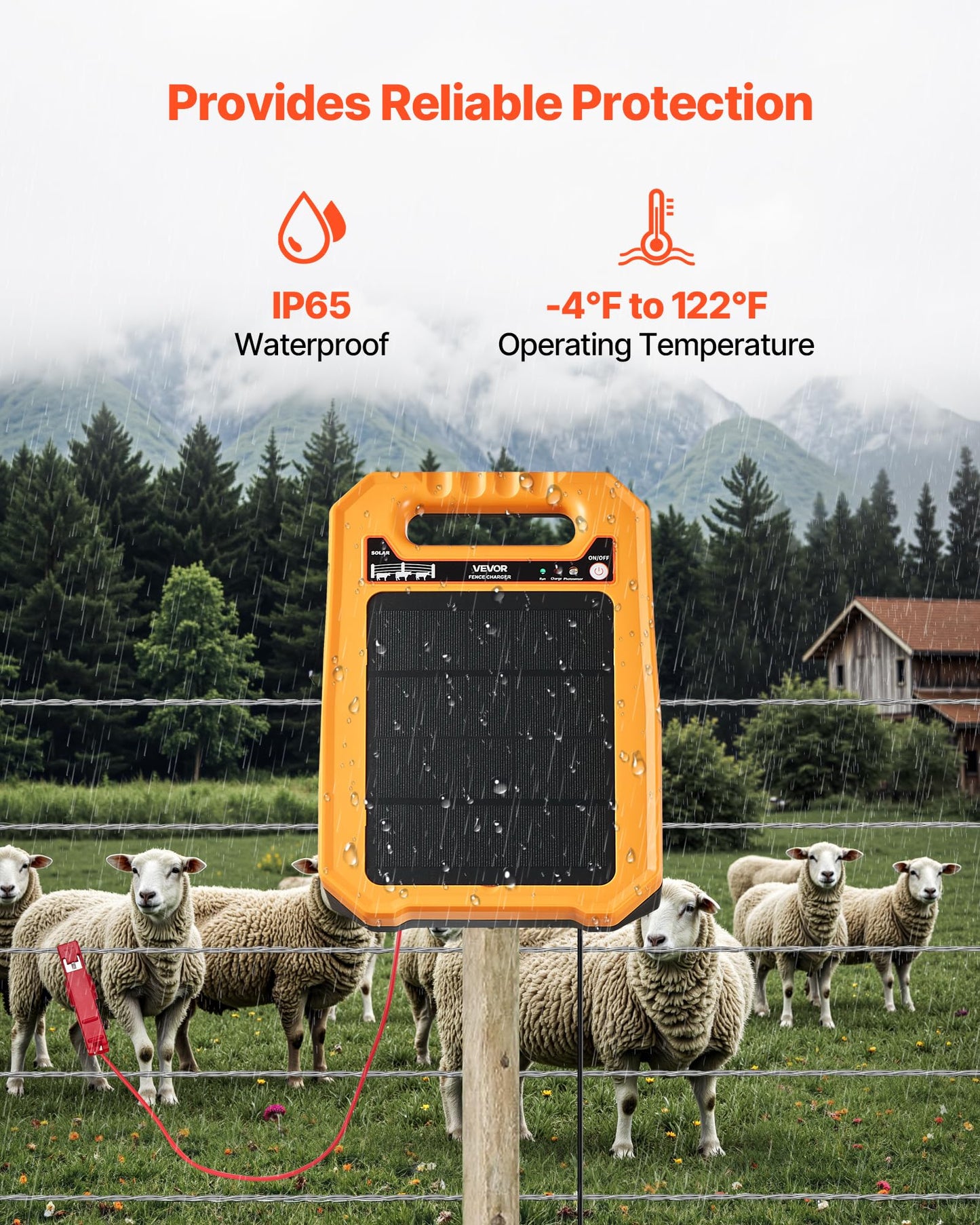 VEVOR Solar Fence Charger, 0.3J 8 kV Solar Powered Fence Charger, Weather-Resistant Electric Fence Energizer Kit, 7 Days Runtime, for Livestock, Poultry, Garden Protection