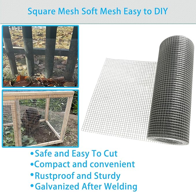Galvanized Hardware Cloth 1/4 Inch 23 Gauge - 12" x 35ft Heavy Duty Welded Wire Mesh, Hot-Dip Galvanized After Welding for Durability - Chicken Fence, Garden Fencing, Rabbit Barrier, DIY Crafts
