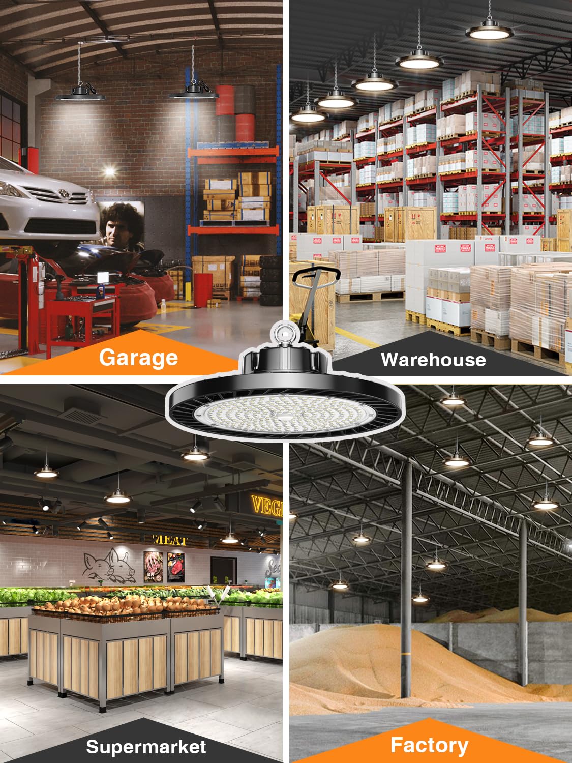 ONLYLUX 12 Pack UFO LED High Bay Light, 150W 5000K Daylight, 22500LM (Eqv. 800W MH/HPS), Commercial High Bay LED Shop Lights with US Plug for Garage Workshop Warehouse Barn, Plug&Play