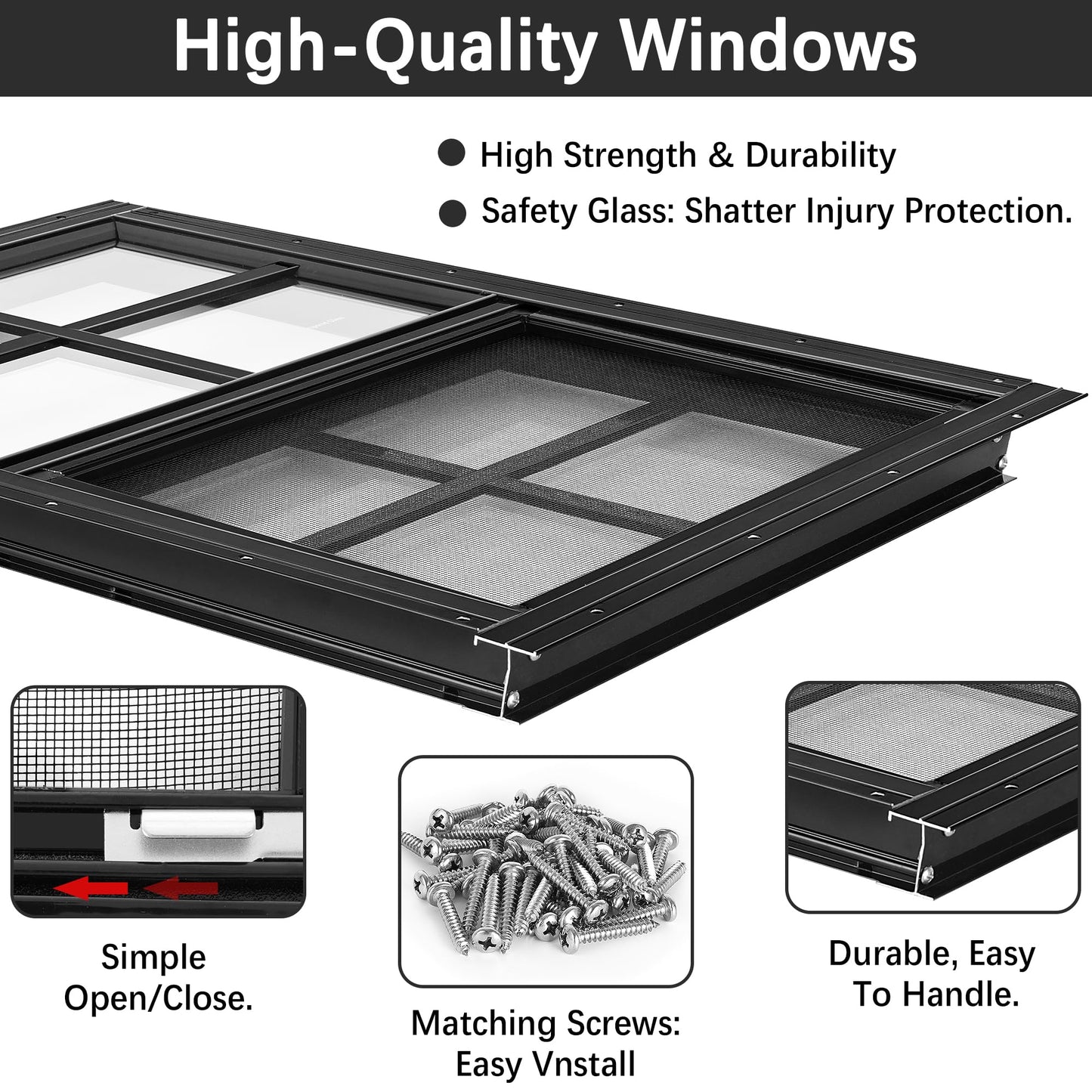 12 * 18 Inch Chicken Coop Window, 2 Pack Black Chicken Coop Shed Household Mobile Home House Small Screen Windows