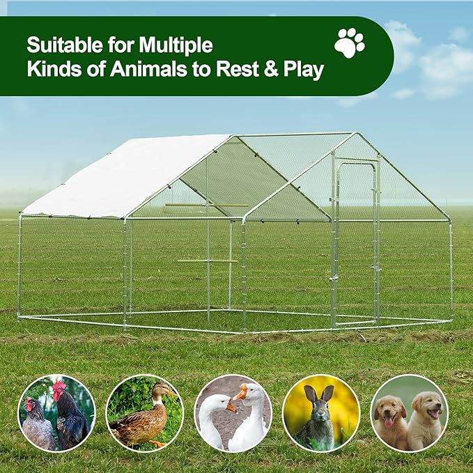 Large Metal Chicken Coop Chicken Runs for Yard with Cover Walk in Poultry Cage with Waterproof & Anti-UV Cover Heavy Duty Chicken Pen for Outdoor, Duck Rabbit Cage