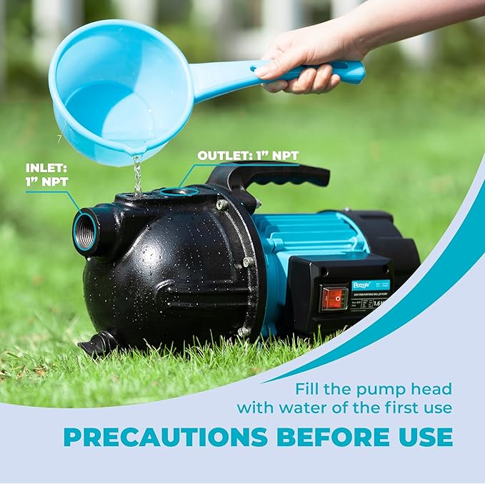 1.6HP Shallow Well Garden Pump, Water Transfer Pump, Home Lawn Draining Irrigation, Pressure Booster, Sprinkler, Jet, 1200GPH 115V Portable Cast Iron