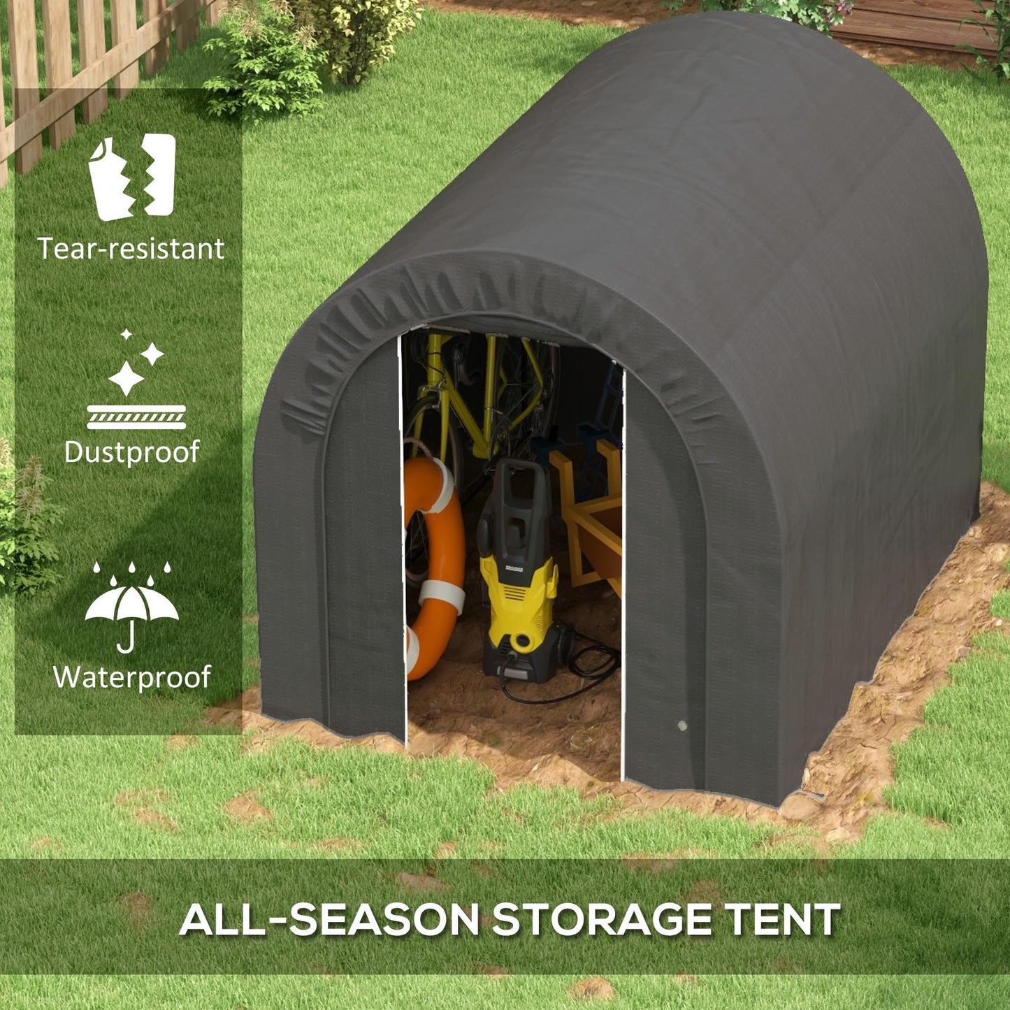 Outsunny 6' x 8' Garden Storage Tent with Galvanized Metal Frame, Waterproof Portable Shed, Heavy Duty Outdoor Shed for Bike, Motorcycle, Garden Tools - Gray