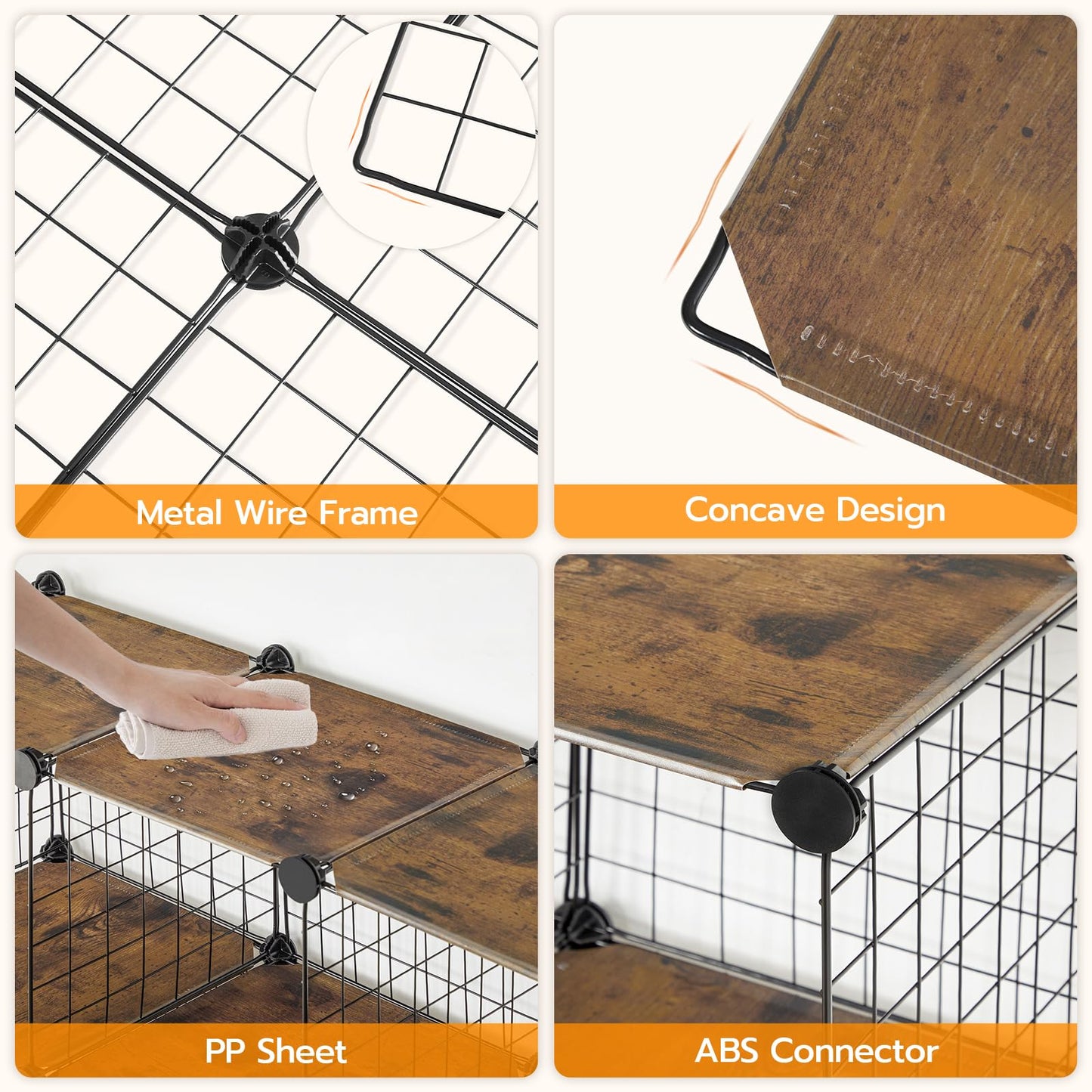 HOOBRO Cube Storage Organizer, 6-Cube Metal Grid Storage Shelf, Modular Cabinet, DIY Wire Bookshelf, for Living Room, Bedroom, Study, Rustic Brown and Black BF06CW01