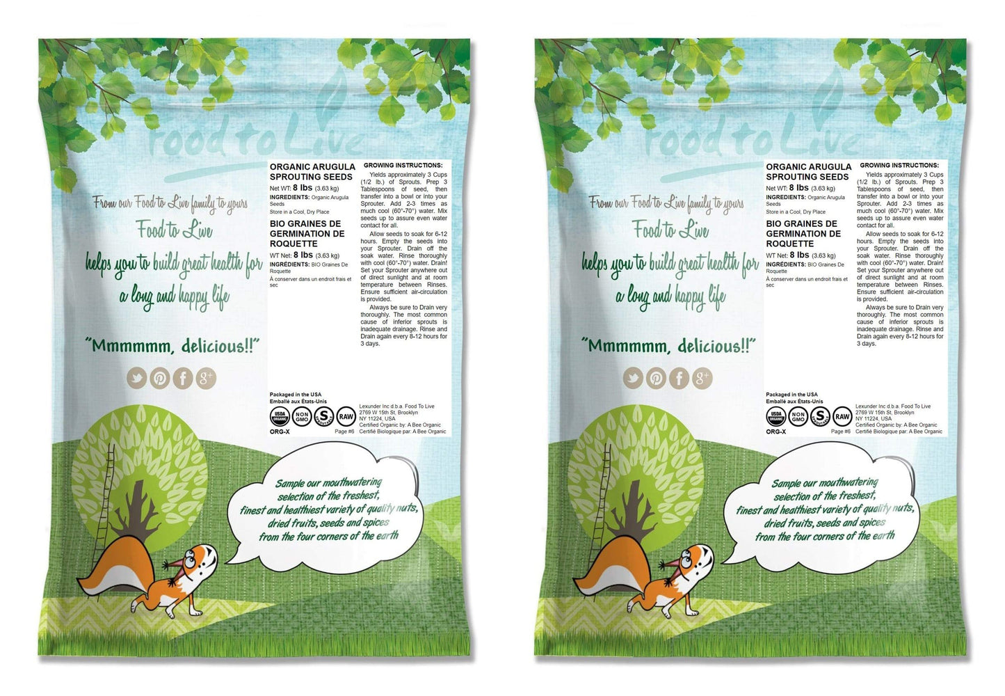 Food to Live Organic Arugula Sprouting Seeds,16 Pounds – Non-GMO, Kosher, Great for Sprouting and Planting, High Germination Rate, Vegan Superfood, Bulk, Microgreens and Plants for Salads, San