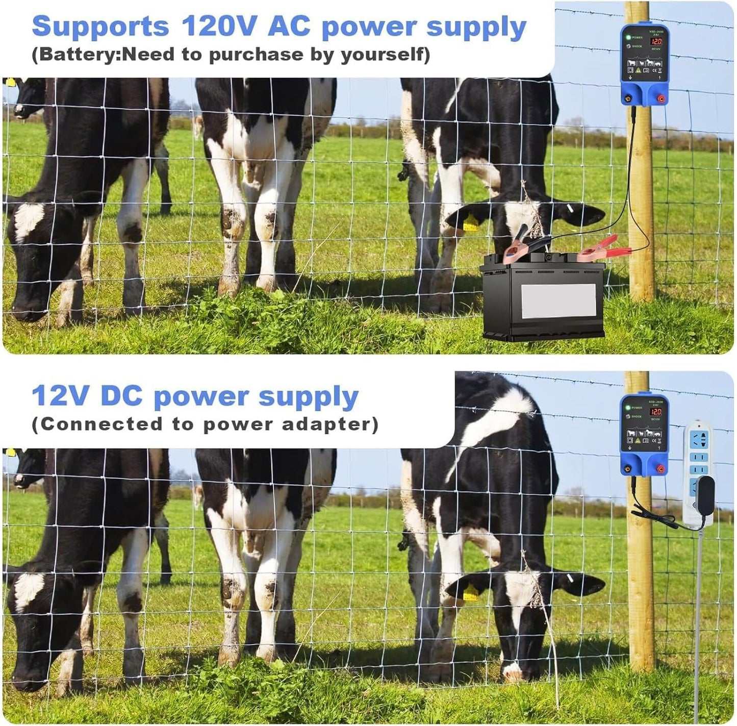 Electric Fence Charger 10km 2J High Power Pulse Electric Fencing Controller 10.5kv Portable Electric Fencer Kit For Garden Farm Poultry Livestock Goat Cattle Horse Deer Electric Netting Fencer Charger