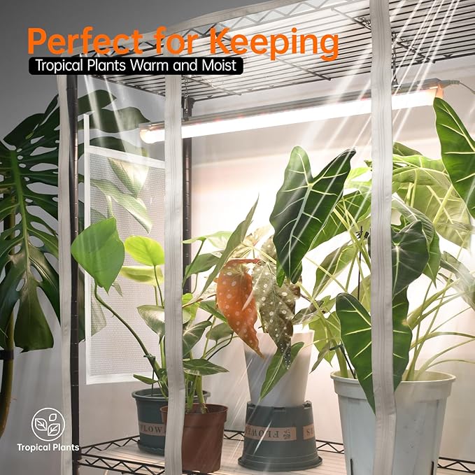 Bstrip Indoor Greenhouse with Grow Light, Mini Green House with 5 Pack T8 Full Spectrum Plant Lights, Plant Shelf with Tent for Indoor Plant, Seed Starting, Seed Tray, 35.4"x13.8"x71"