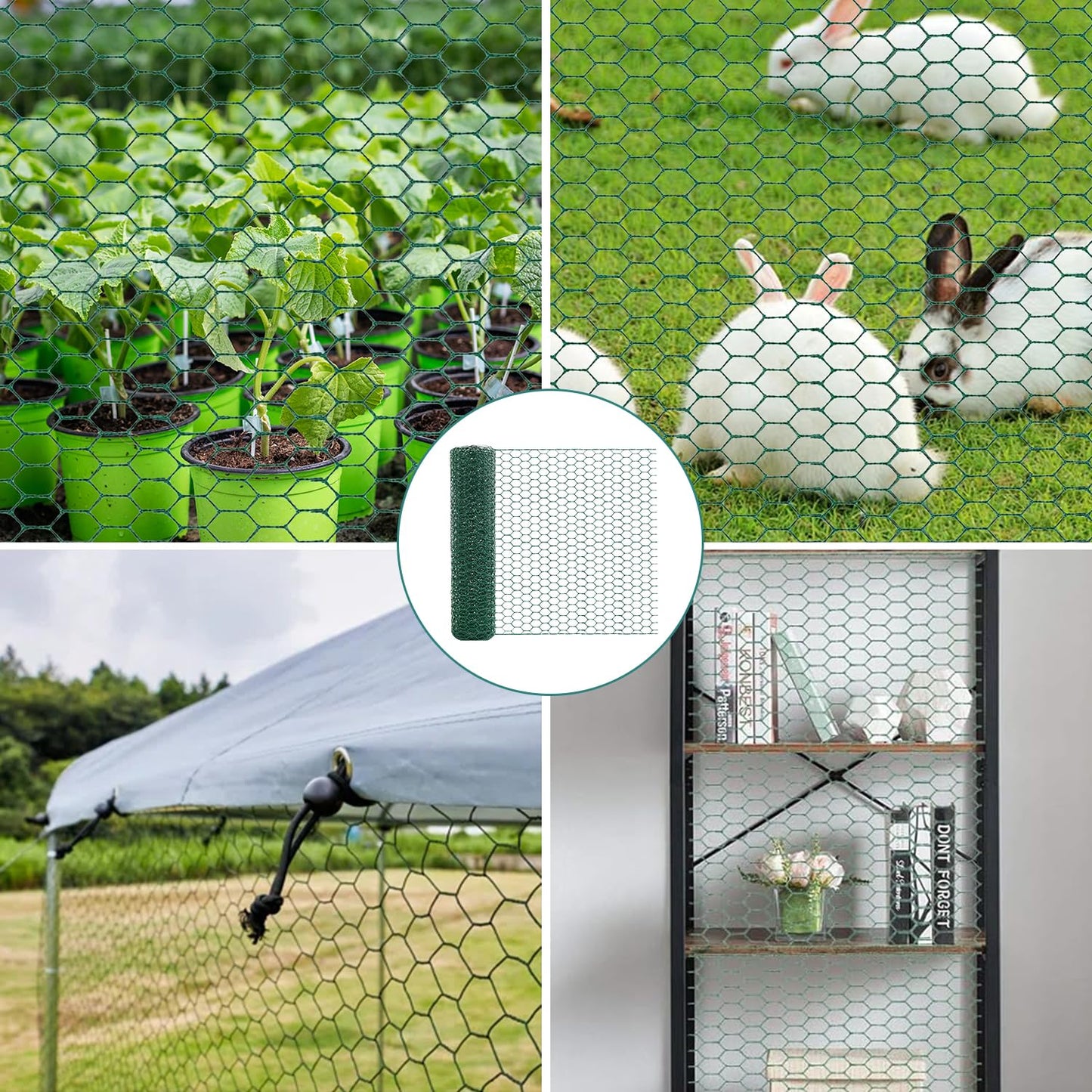 Chicken Wire for Floral Arrangements, 0.6 Inch Hexagonal Green Floral Chicken Wire Mesh, PVC Coated Chicken Wire Fence Netting for Crafts Poultry Garden(15.7 x 157 inches)