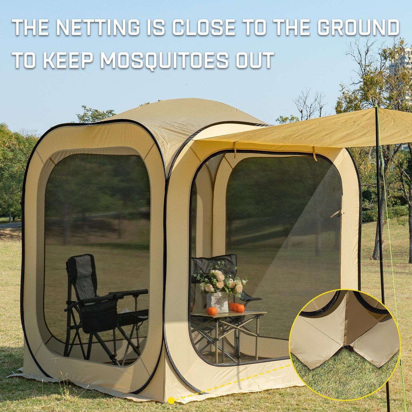 JELUCAMP 6x6 FT Pop Up Screen House Tent - Instant Screened Gazebo Canopy with Mosquito Net, Portable Backyard Tent for 4-6 People, Easy Setup Patio Shelter for Camping, BBQ, Sports & Outdoor