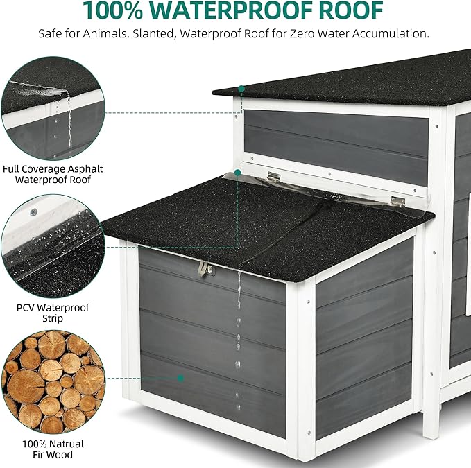 YITAHOME Chicken Coop 11.5ft² Large Wooden Chicken House Chicken Pen Outdoor with 2 Nesting Boxes Poultry Cage Rabbit Hutch Duck Cage with Weatherproof Roof (Grey)