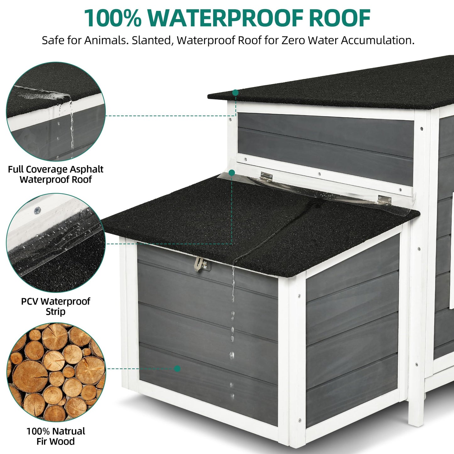 YITAHOME Chicken Coop 11.5ft² Large Wooden Chicken House Chicken Pen Outdoor with 2 Nesting Boxes Poultry Cage Rabbit Hutch Duck Cage with Weatherproof Roof (Grey)