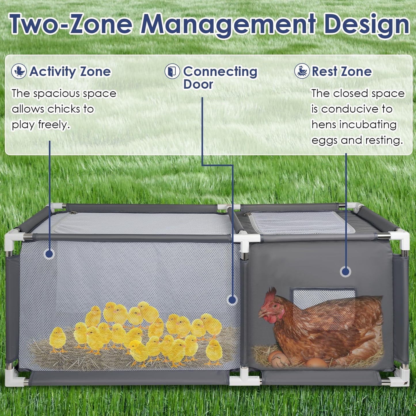49.6"x19.7"x19.7" Brooder Box for Chicks with Dual Zipper Doors, Oxford Fabric & Mesh Chicken Brooder Box with Two-Zone, Small Animals Playpen Indoor Outdoor for Chicks, Ducks, Kitten, Puppy, Rabbits