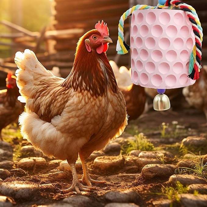 Chicken Coop Accessories, Chicken Beak Grinding Calcium Stone with Bell, Chicken Toys for Coop, Enrichment Toys for Hens, Ducks, Geese, Turkeys, Poultry