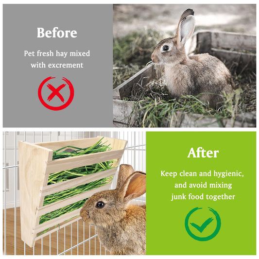 Hamiledyi Small Rabbit Hay Feeder with Litter Box Wooden Food Feeding Manger Bunny Hay Dispenser Small Animals Grass Holder for Guinea Pig Hamsters Bunny Chinchilla