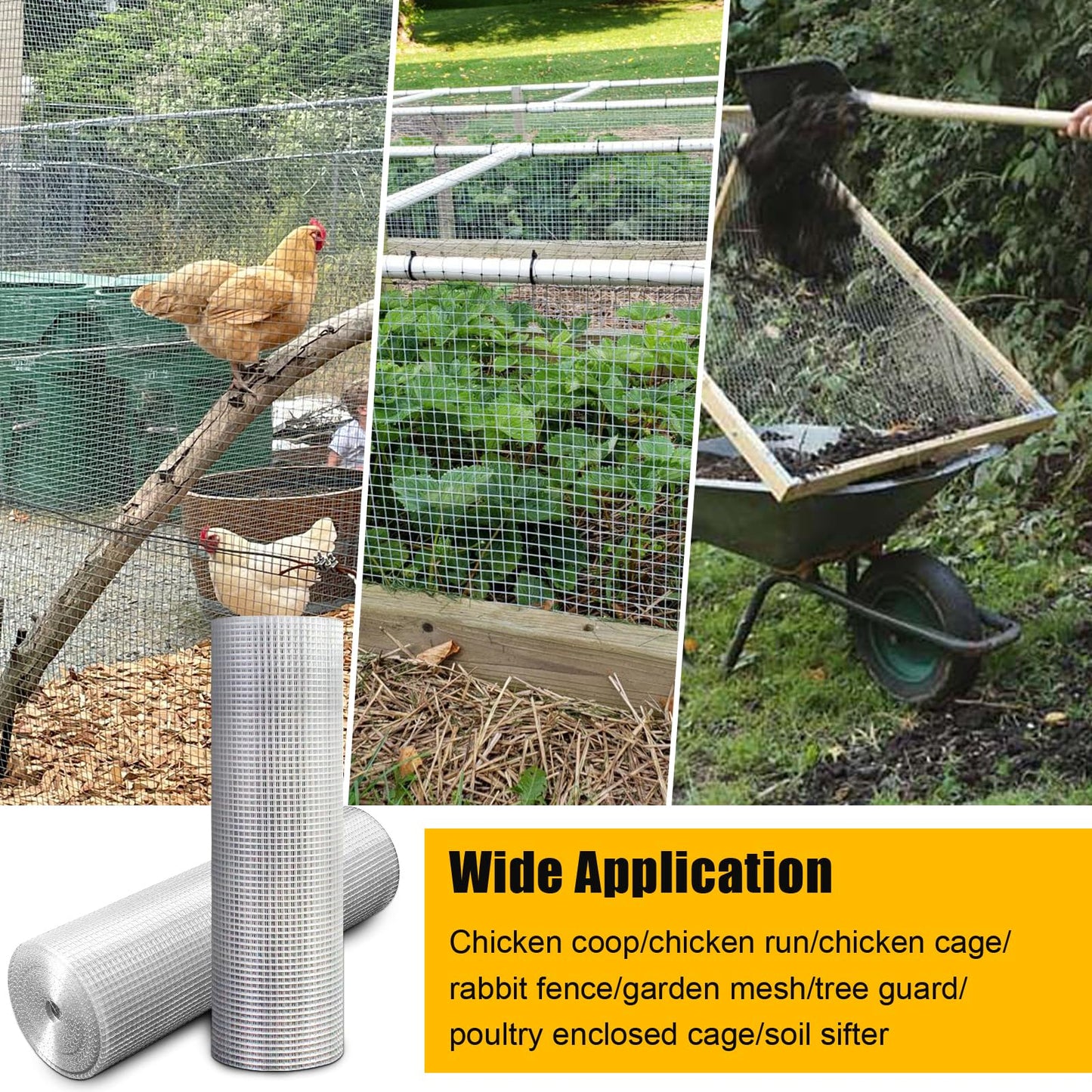 Liyarya Hardware Cloth 1/2 inch 48 x 100 ft 19 Gauge Wire Chicken Fencing, 48'' x 100' Hot Dip Galvanized Chicken Wire Rabbit Fence Poultry Hardware Cloth Chicken Wire Mesh Roll for Garden